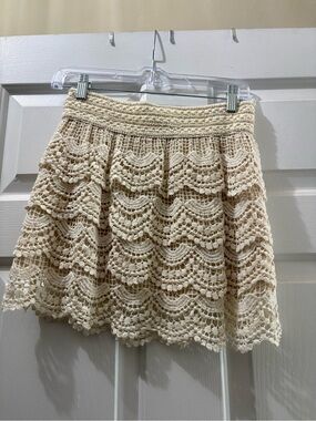 Boho Crochet Mini Skirt in Cream